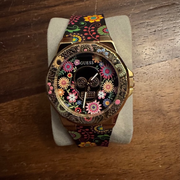 Guess Jewelry - GUESS Ladies Day of the Dead Black & Gold Tone Watch